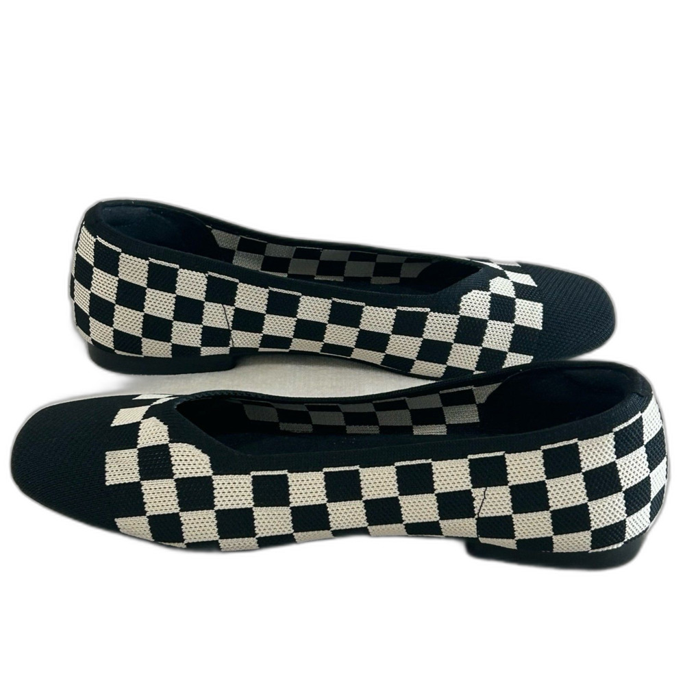 Viviana Shoes Women's Size 39 8.5US Black Cream Margot 2.0 Checker Knit Flats - Picture 6 of 9